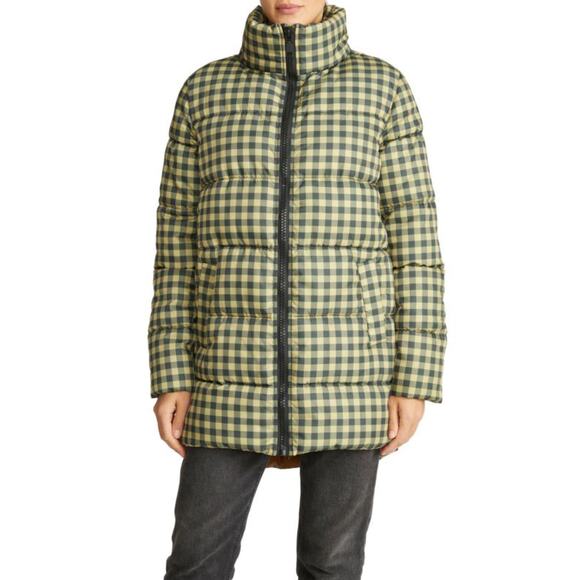 Rebecca Minkoff NWT Gingham Check Puffer Jacket Size S Khaki Stand Collar - Picture 1 of 10